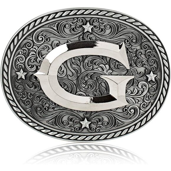 Women\'s Silver G Cowgirl Initial Large Letter Zinc Alloy Imported Belt Buckles main image 4